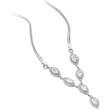 SILVER MARQUISE SHAPED CUBIC ZIRCONIA LARIAT NECKLACE