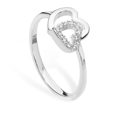 SILVER CUBIC ZIRCONIA DOUBLE HEART RING