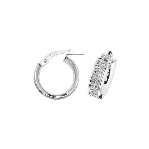 9CT WHITE GOLD FROSTED HOOP EARRINGS