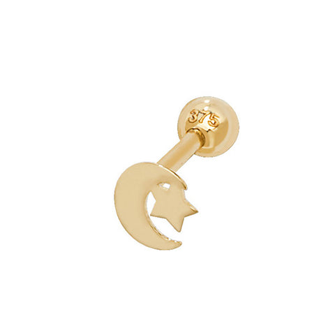 9CT GOLD MOON & STAR HELIX CARTILAGE STUD