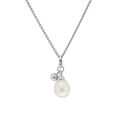 SILVER FRESHWATER PEARL & SILVER BALL NECKLACE