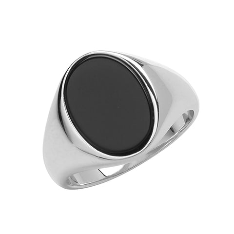 SILVER OVAL BLACK ONYX SIGNET RING