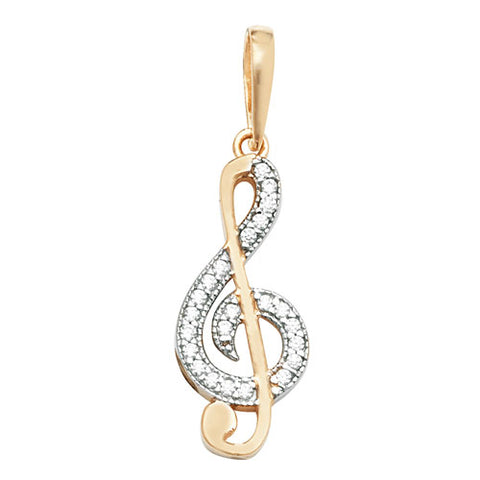 9CT GOLD CUBIC ZIRCONIA TREBLE CLEF PENDANT