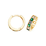 9CT GOLD GREEN & WHITE CUBIC ZIRCONIA HINGED HUGGIE HOOPS