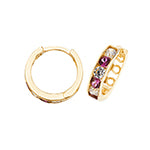 9CT GOLD RED & WHITE CUBIC ZIRCONIA HINGED HUGGIE HOOPS