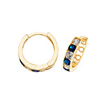 9CT GOLD BLUE & WHITE CUBIC ZIRCONIA HINGED HUGGIE HOOPS